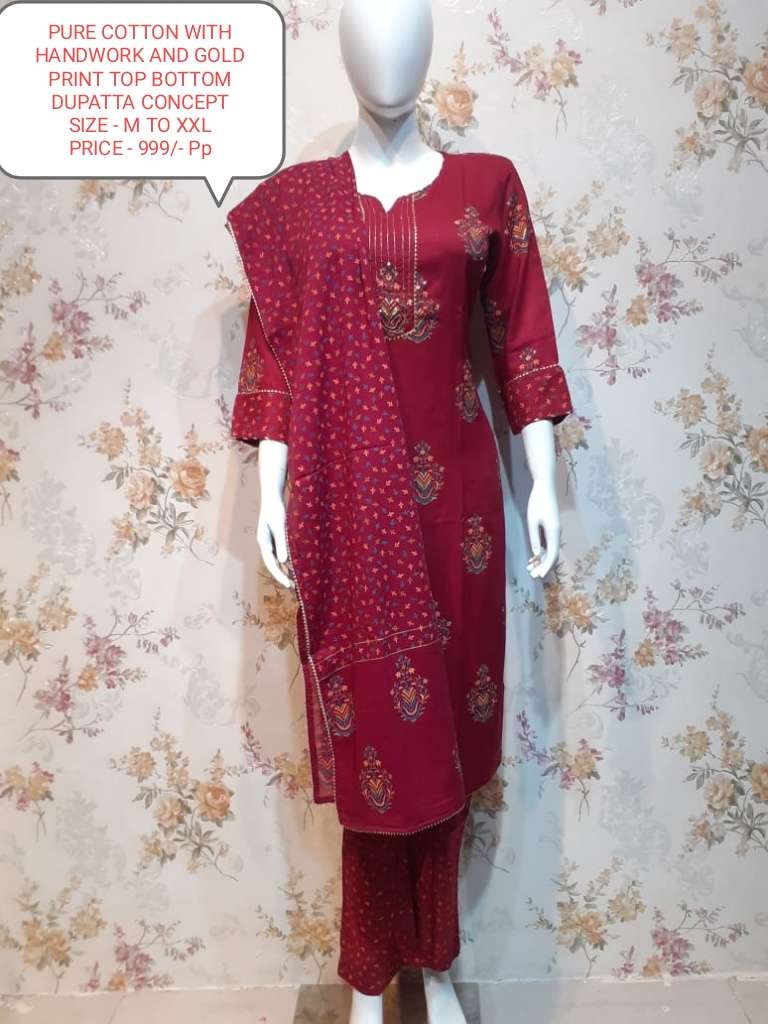 VASTRA MODA PRESENTS GF 164 COTTON WITH HANDWORK AND GOLD PRINT S TO XXL
